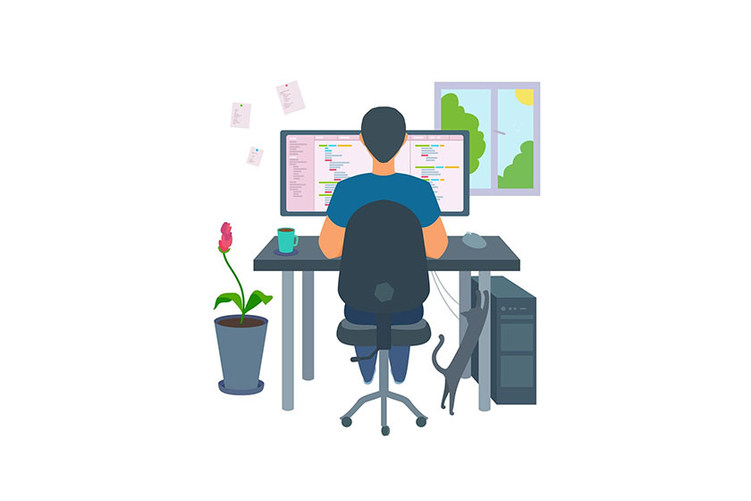 Desenho de um homem trabalhando no computador