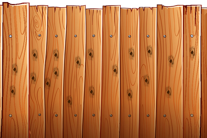 Ilustração de uma cerca de madeira com furos de prego